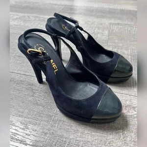 Chanel Captoe Slingback Suede Heels